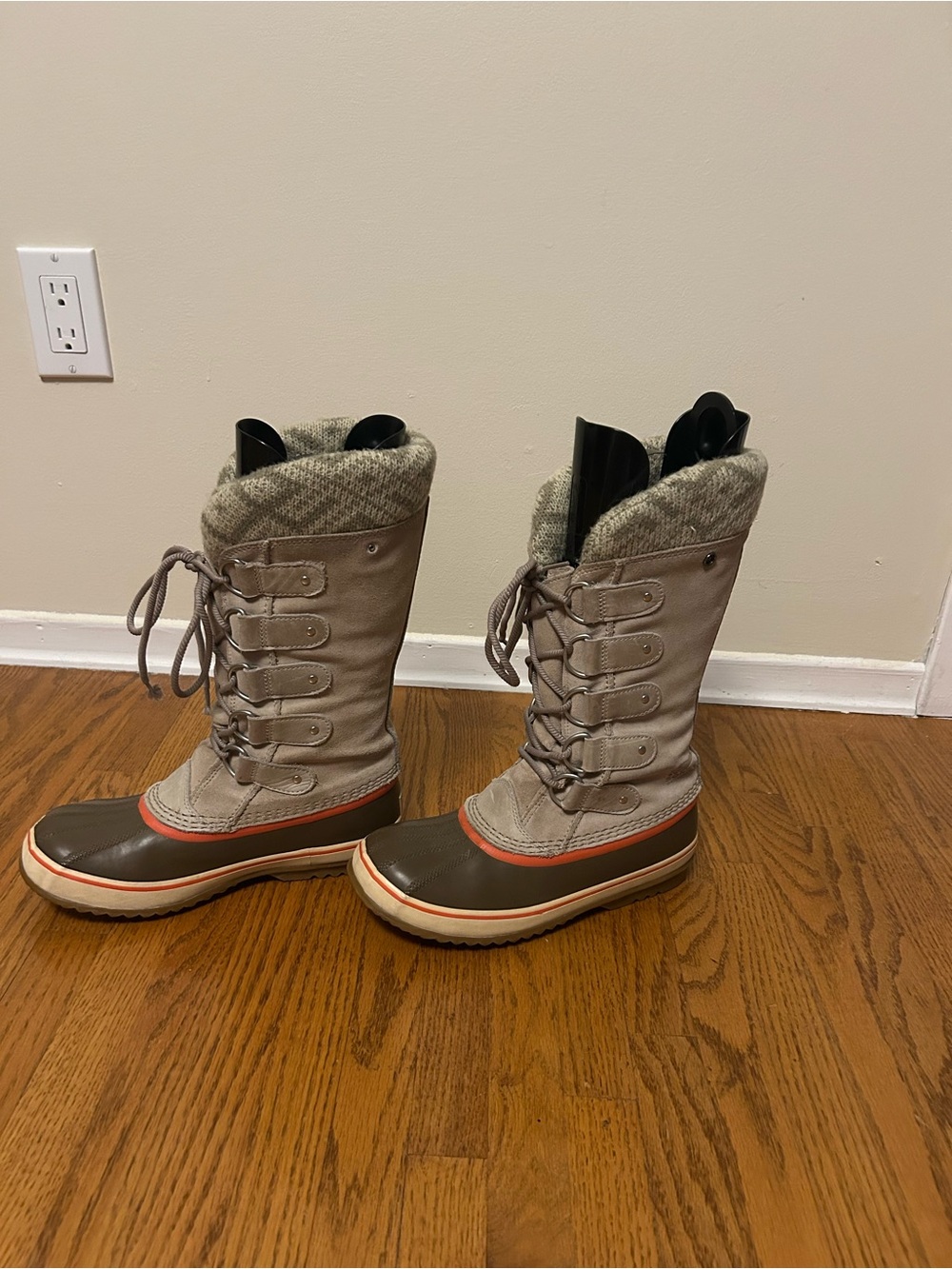 SOREL Joan of Arctic II Fossil Taupe Beige KNIT Suede Waterproof Winter BOOTS